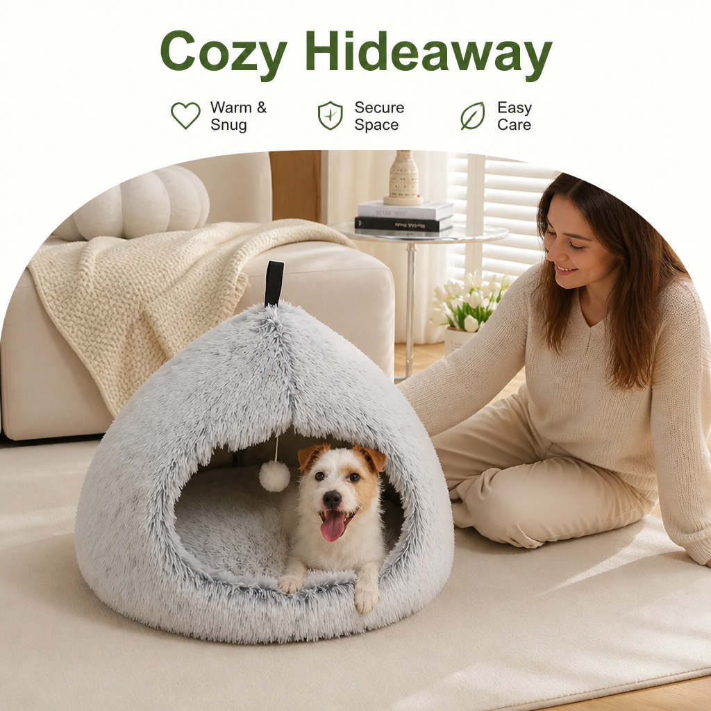 Ortekor Plush Velvet & Non-Slip Pet Bed (Includes Hanging Balls)