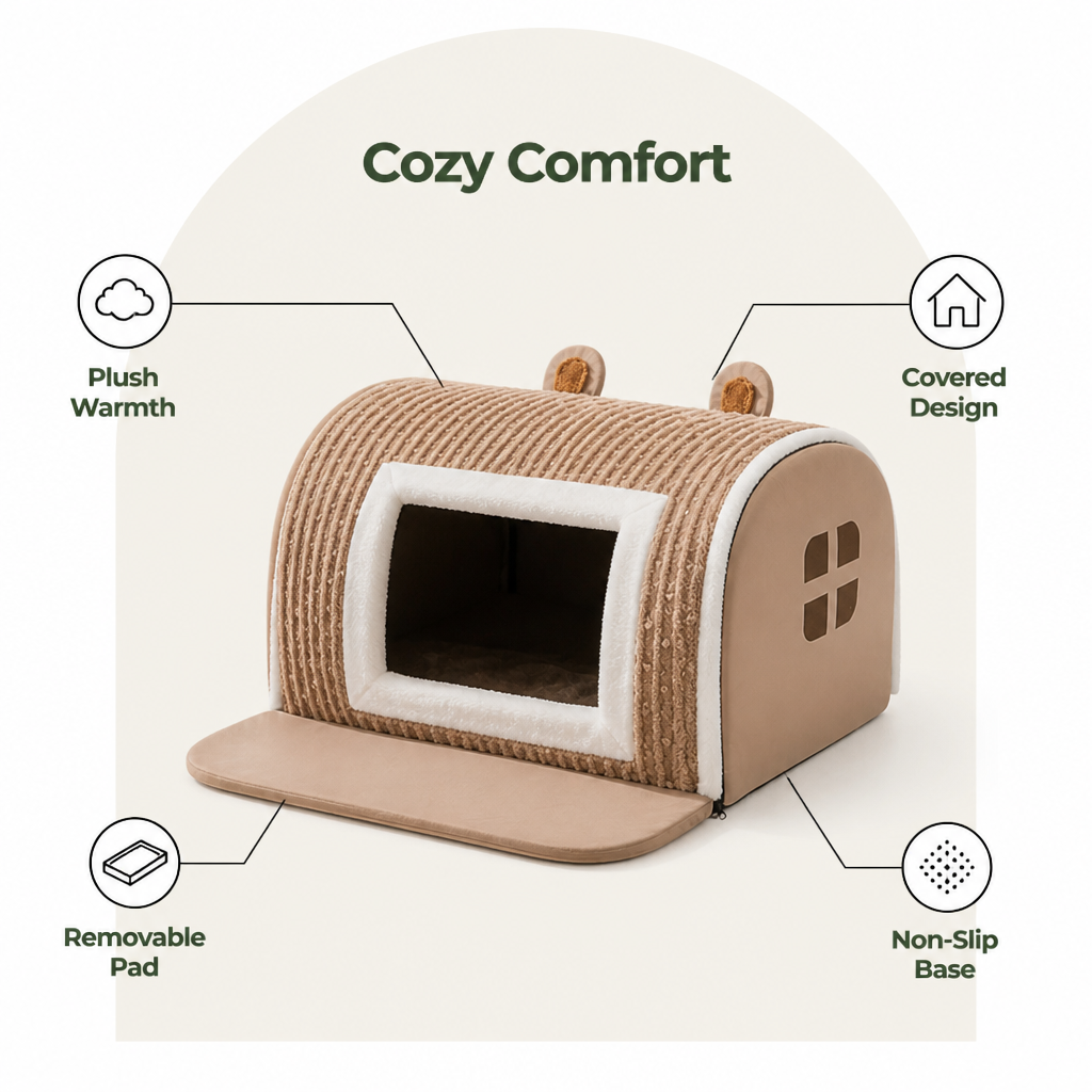 Ortekor Plush Warm Cave Dog Bed (Removable Washable Pad)