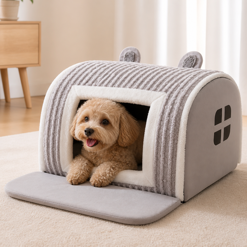 Ortekor Plush Warm Cave Dog Bed (Removable Washable Pad)