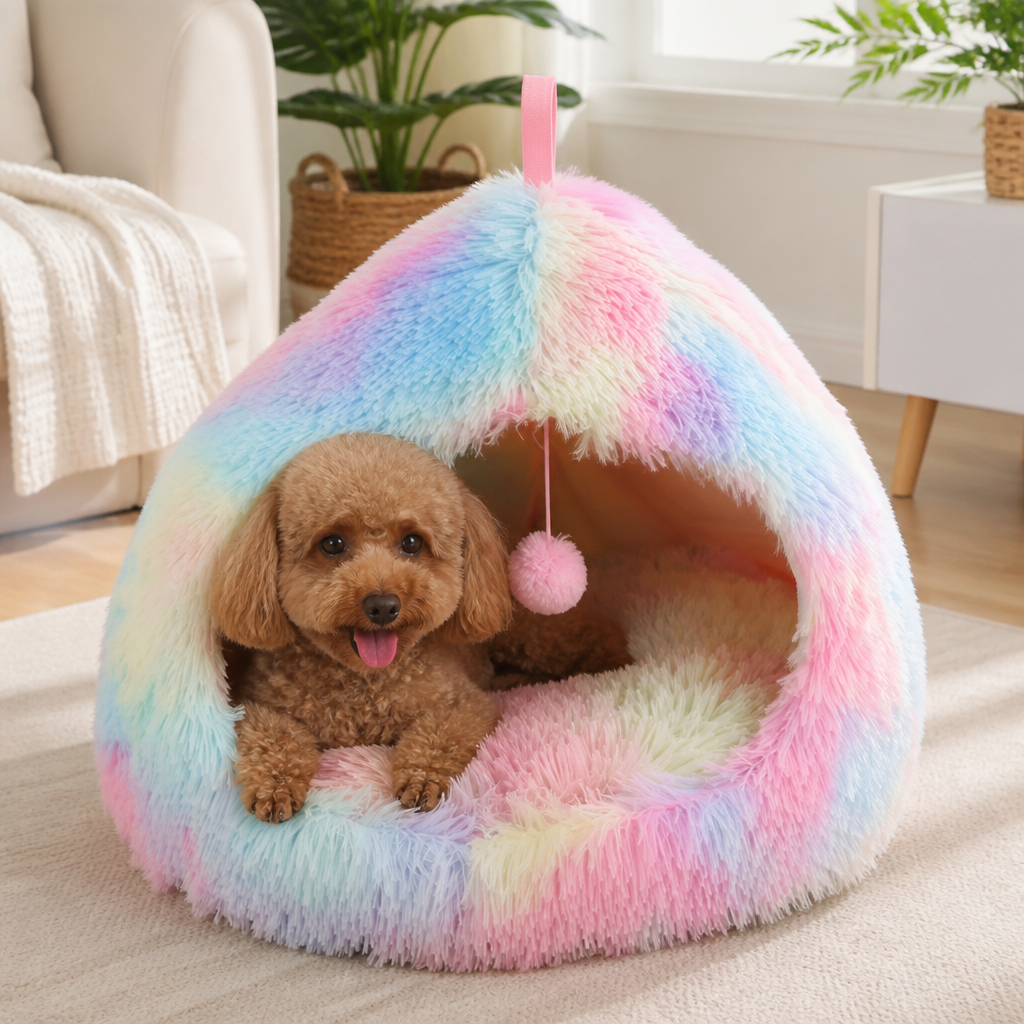 Ortekor Plush Warm Non-Slip Hooded Pet Bed