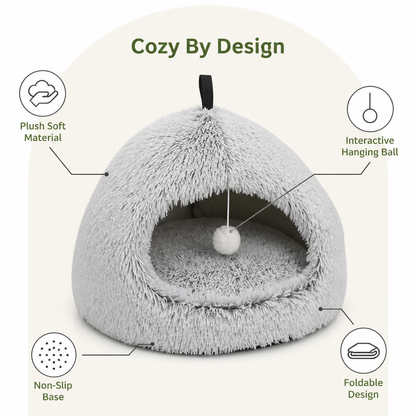 Ortekor Plush Warm Non-Slip Hooded Pet Bed