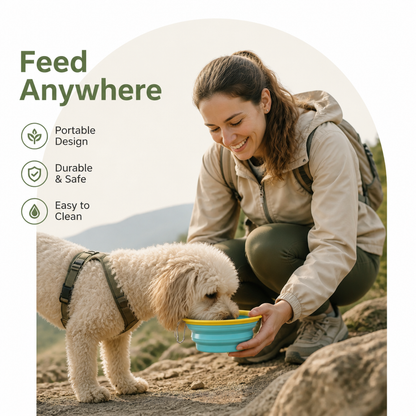 Ortekor Portable Collapsible Silicone Pet Bowl (Leash Clip)