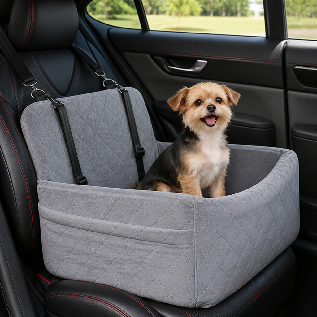 Siège auto pour chien Ortekor, modèle Oxford matelassé lavable avec ceinture de sécurité (coussin amovible)