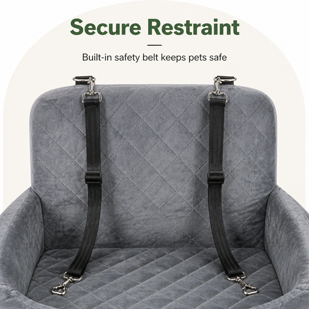 Siège auto pour chien Ortekor, modèle Oxford matelassé lavable avec ceinture de sécurité (coussin amovible)