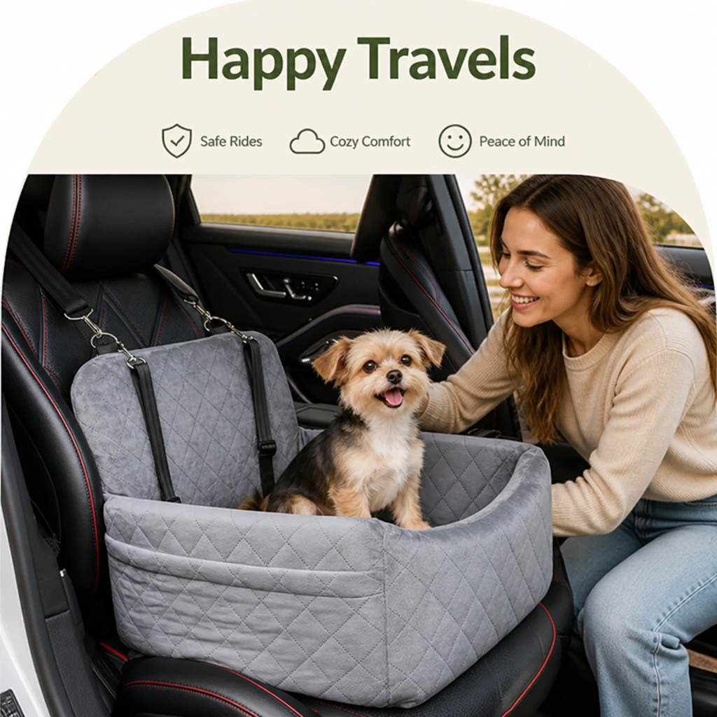 Siège auto pour chien Ortekor, modèle Oxford matelassé lavable avec ceinture de sécurité (coussin amovible)