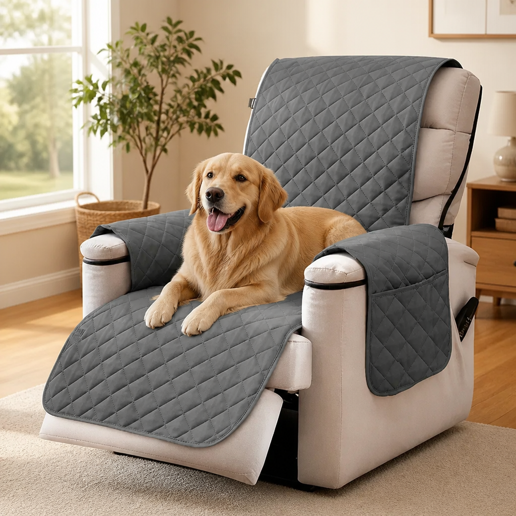 Ortekor Quilted Waterproof & Anti-Slip Recliner Cover (Side Pockets)