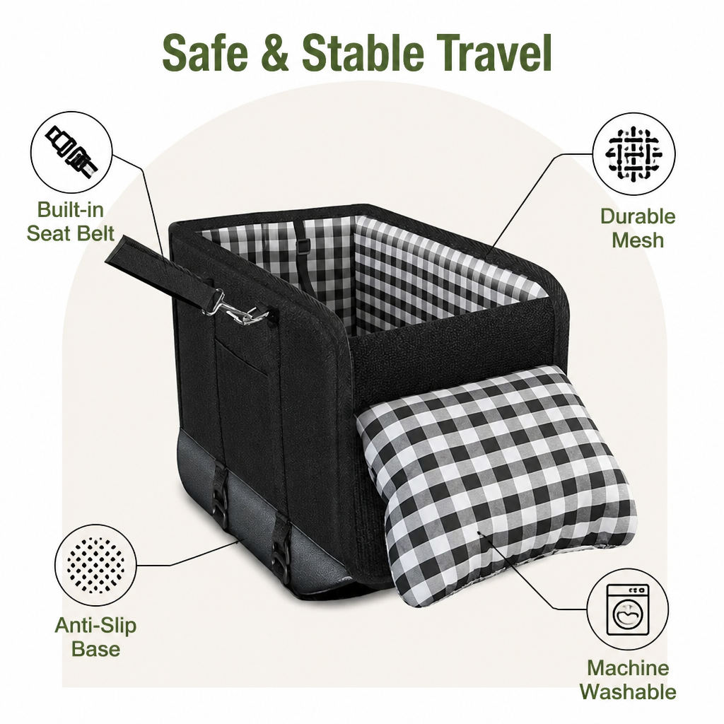 Siège auto pour chien Ortekor avec support de ceinture de sécurité et système antidérapant