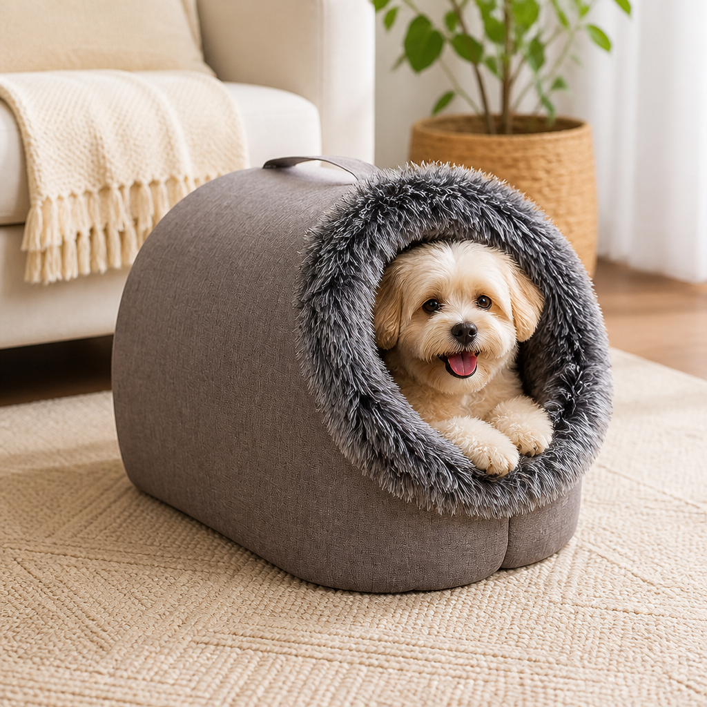Ortekor Self-Warming Coral Velvet Pet Cave Bed