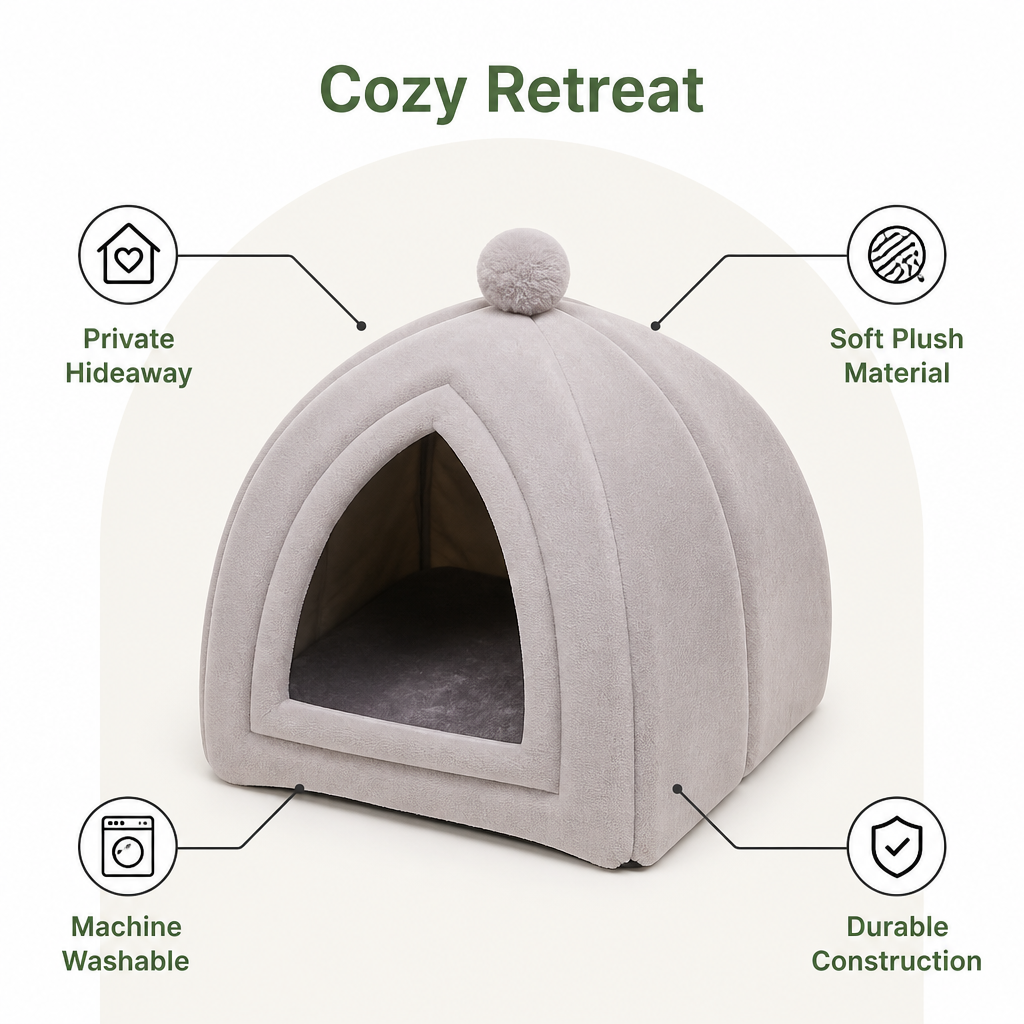 Ortekor Semi-Closed Plush Fleece Pet Nest (Machine Washable)