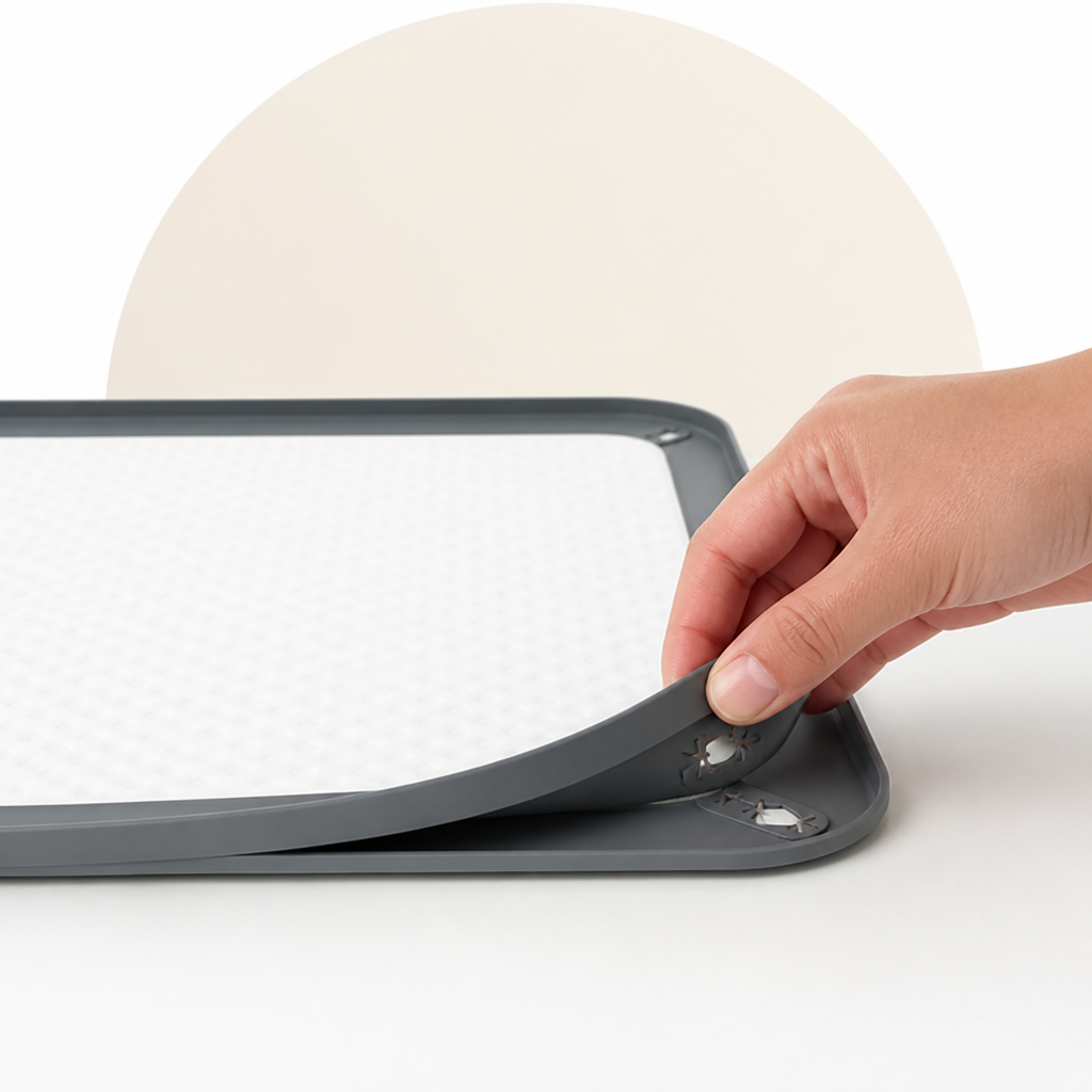 Ortekor Silicone Raised-Edge Non-Slip Pee Pad Holder (Corner Snaps)