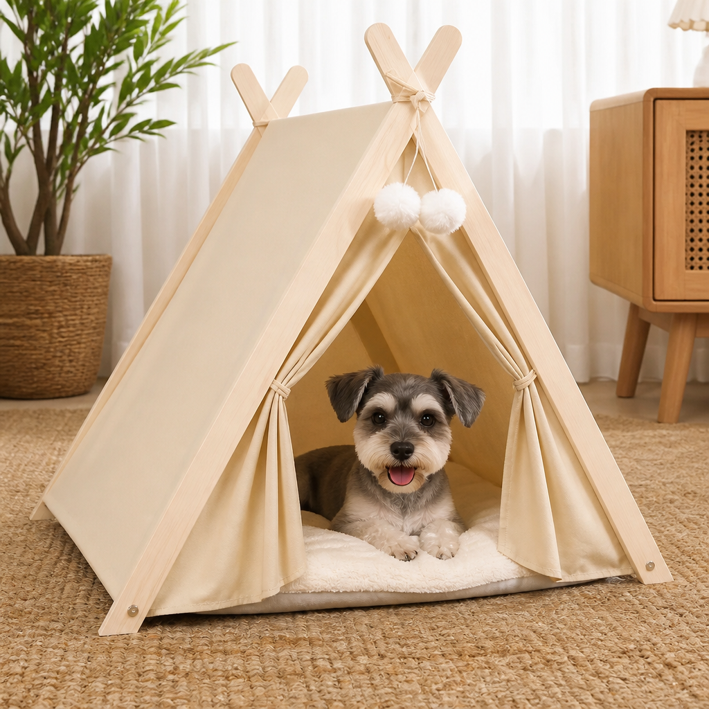 Ortekor Solid Pine Frame & Velvet Cushion Pet Tent (Foldable)