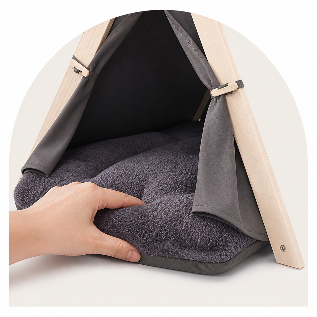 Ortekor Solid Pine Frame & Velvet Cushion Pet Tent (Foldable)
