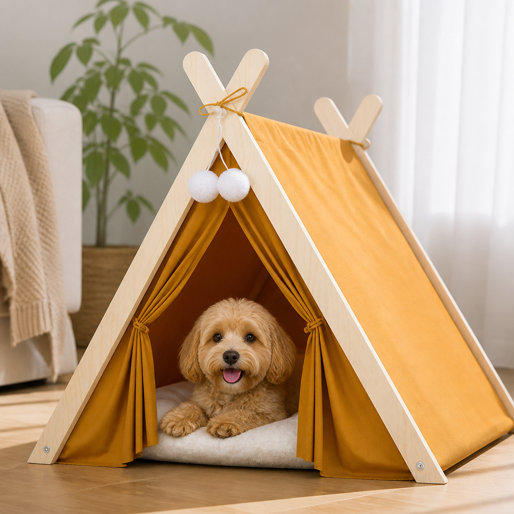 Ortekor Solid Pine Frame & Velvet Cushion Pet Tent (Foldable)