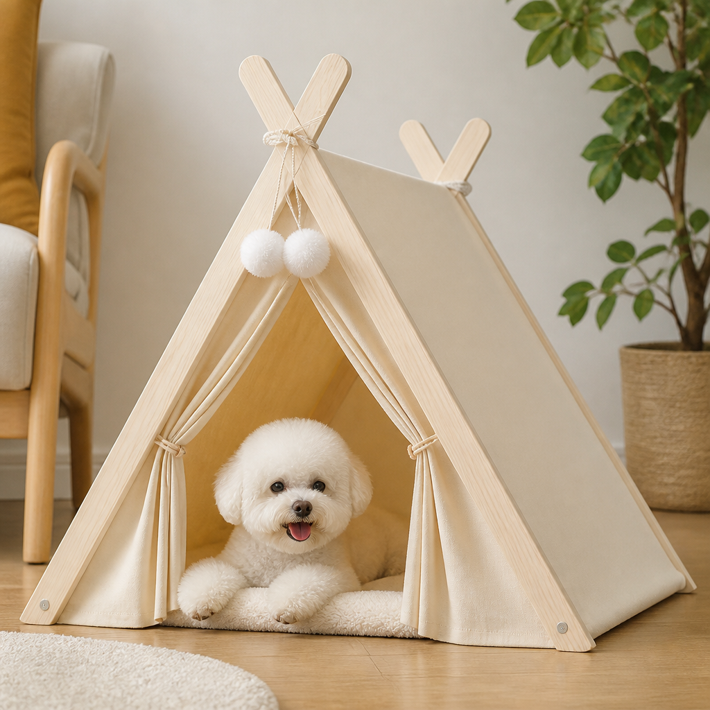 Ortekor Solid Pine Frame & Velvet Cushion Pet Tent (Foldable)