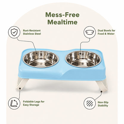 Bols en acier inoxydable Ortekor et gamelle double antidérapante pour animaux (support pliable)