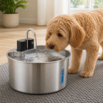 Ortekor Stainless Steel Sensor-Activated & Wireless Rechargeable Pet Fountain