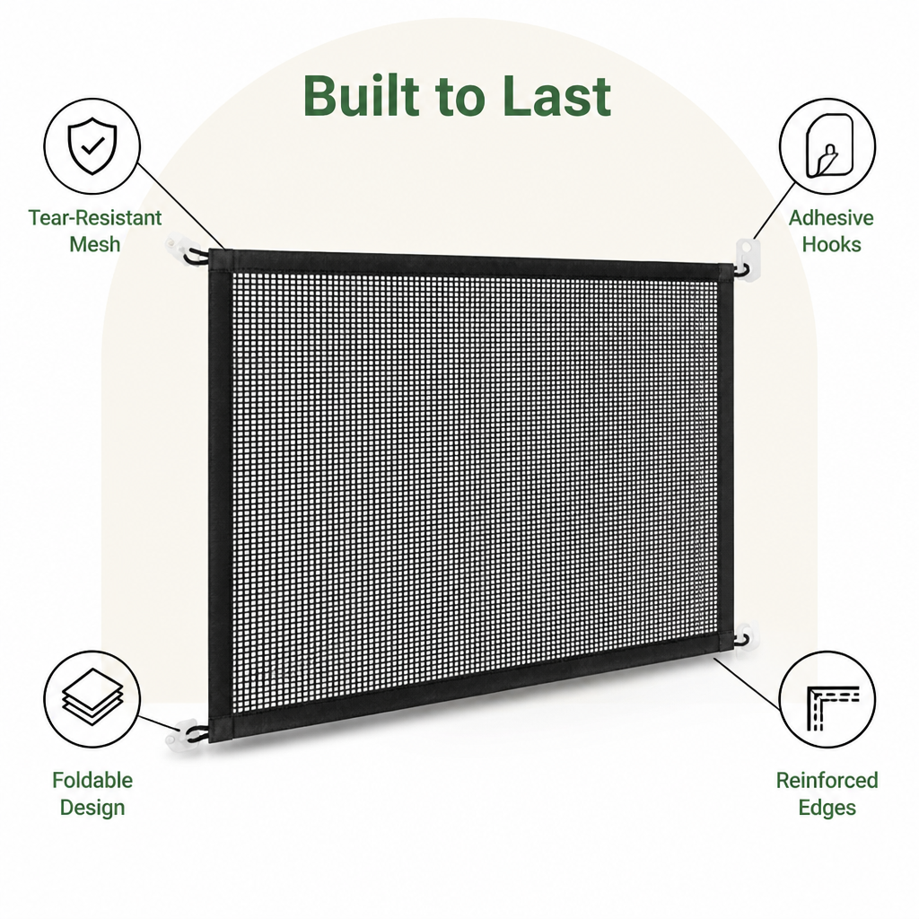 Ortekor Tear-Resistant Nylon Mesh Dog Gate (Adhesive Hooks)
