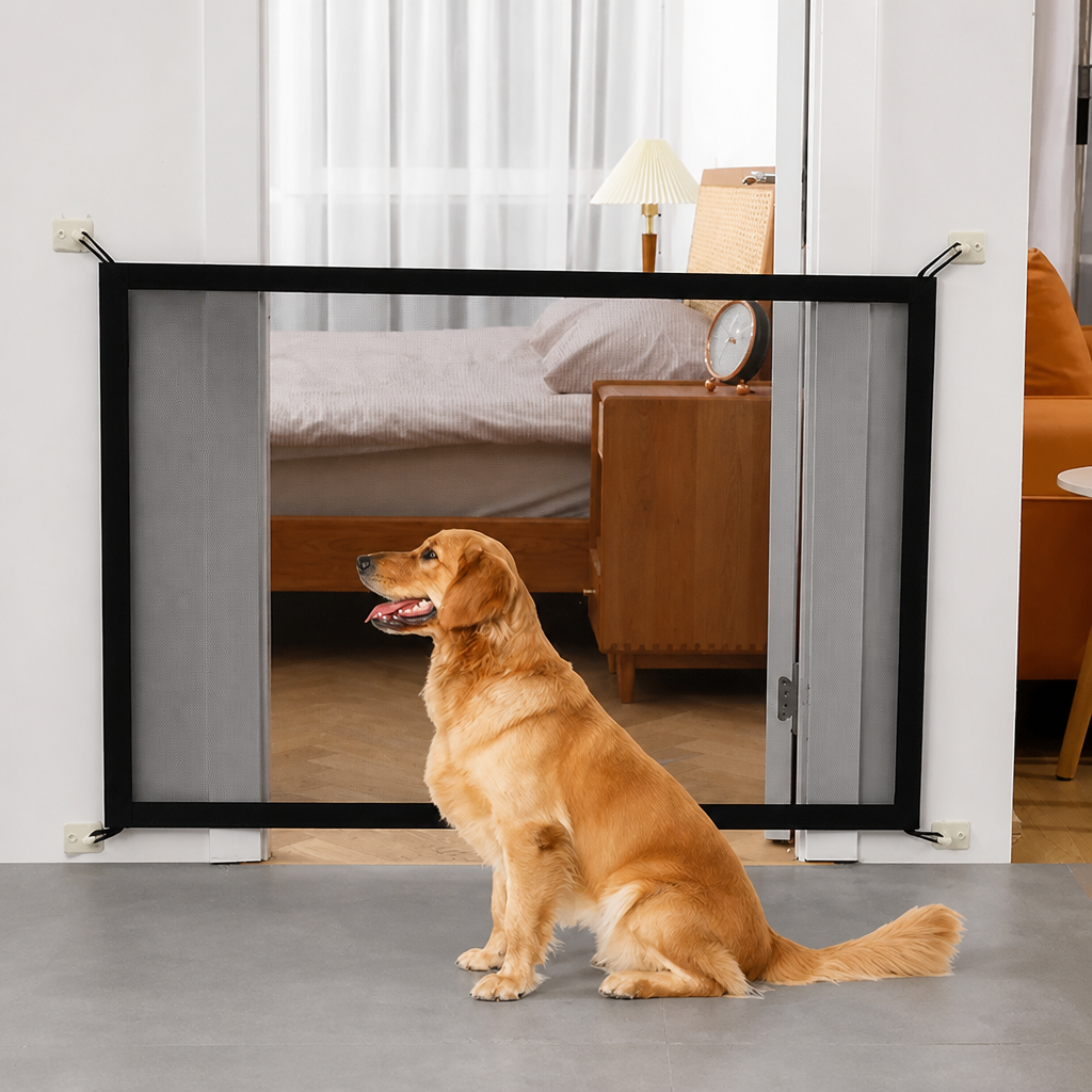 Ortekor Tear-Resistant Nylon Mesh Dog Gate (Adhesive Hooks)