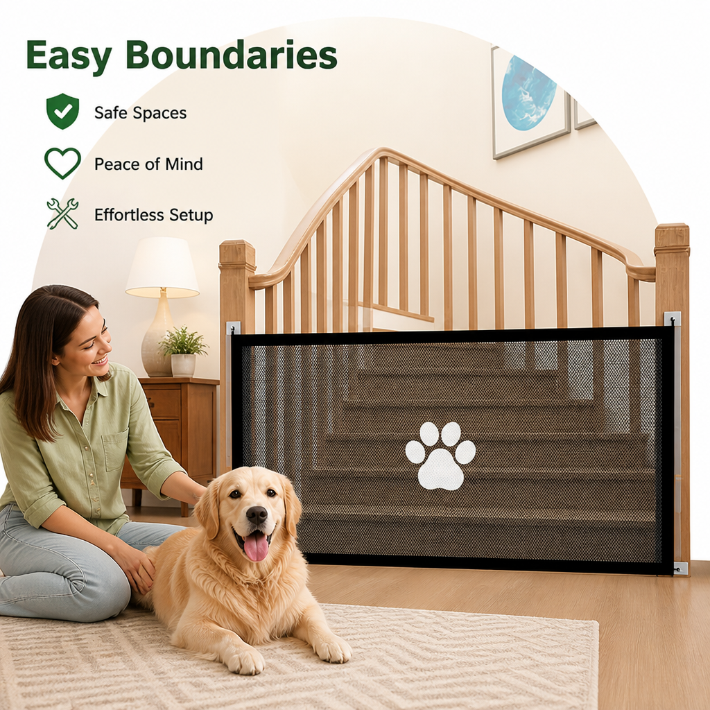 Ortekor Tear-Resistant Nylon Mesh & No-Drill Dog Gate For Stairs