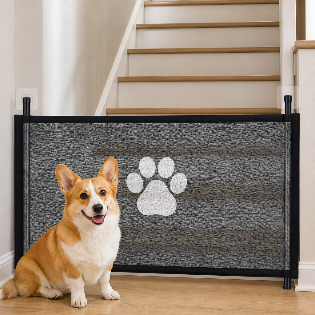 Ortekor Tear-Resistant Nylon Mesh & No-Drill Dog Gate For Stairs