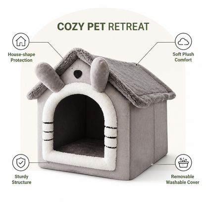 Ortekor Teddy Plush & All-Season House-Style Dog Bed