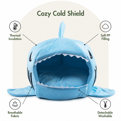 Lit grotte en peluche requin à isolation thermique Ortekor (coussin détachable et lavable)