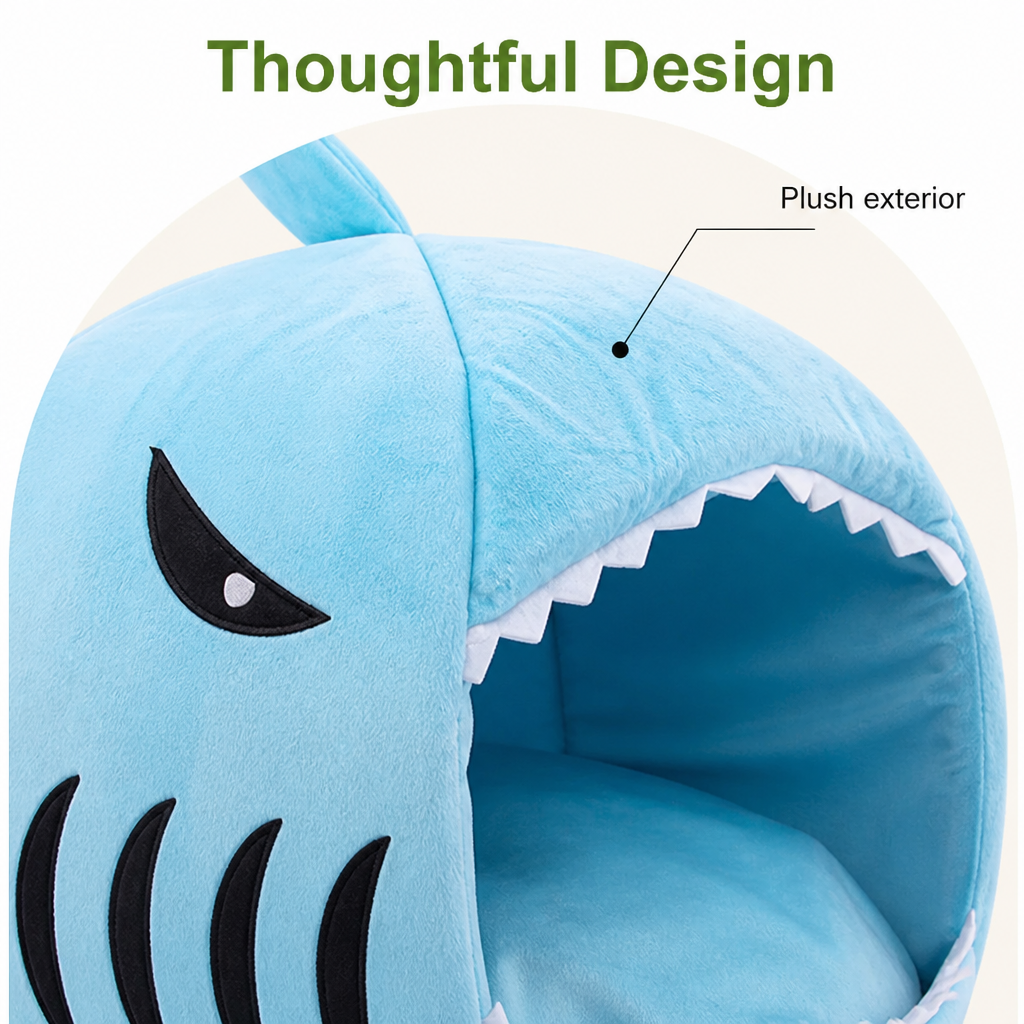 Lit grotte en peluche requin à isolation thermique Ortekor (coussin détachable et lavable)