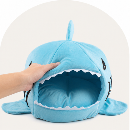 Lit grotte en peluche requin à isolation thermique Ortekor (coussin détachable et lavable)