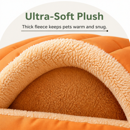 Ortekor Thickened Plush & Semi-Enclosed Pet Bed (Leather Base)
