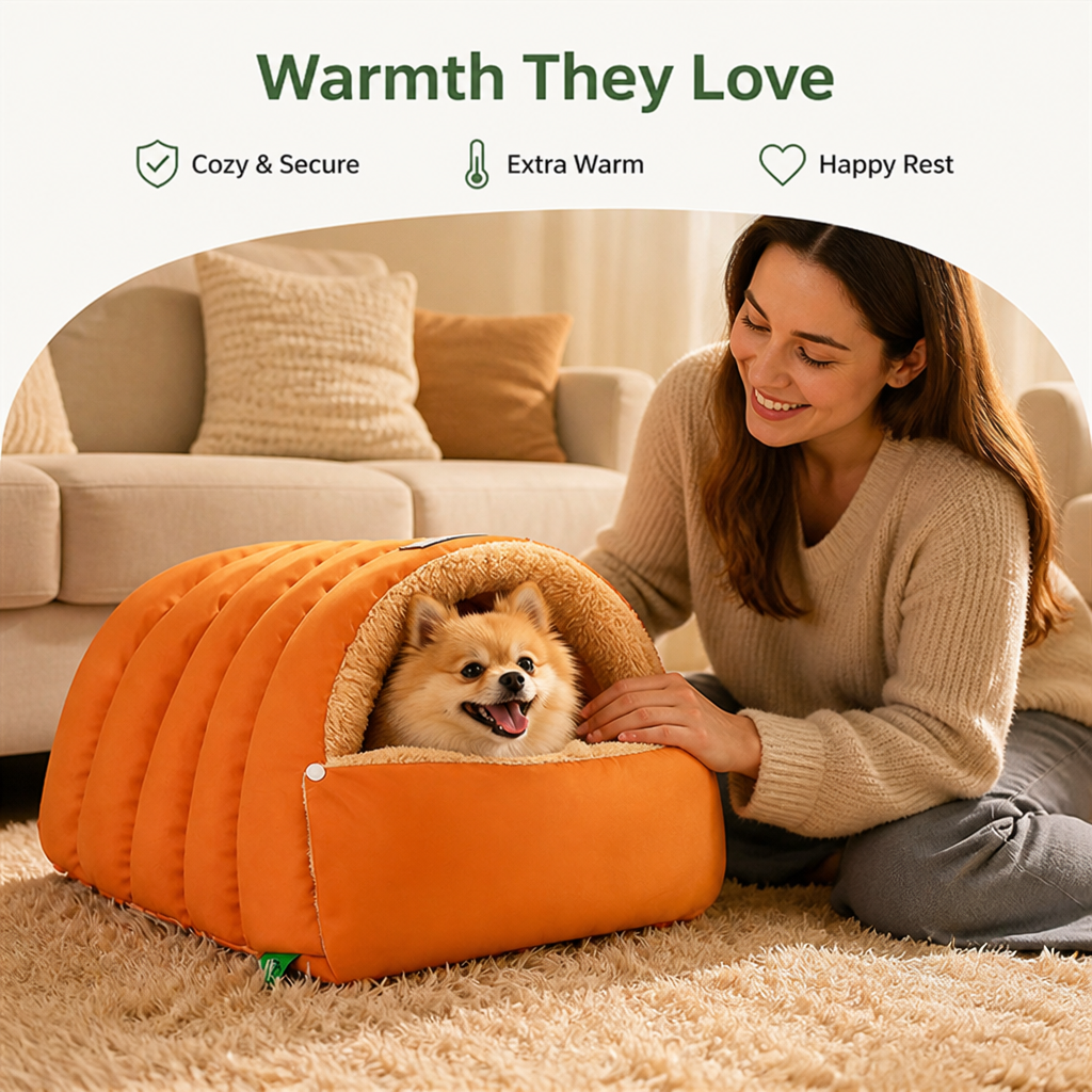 Ortekor Thickened Plush & Semi-Enclosed Pet Bed (Leather Base)