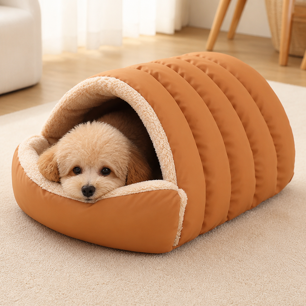 Ortekor Thickened Plush & Semi-Enclosed Pet Bed (Leather Base)