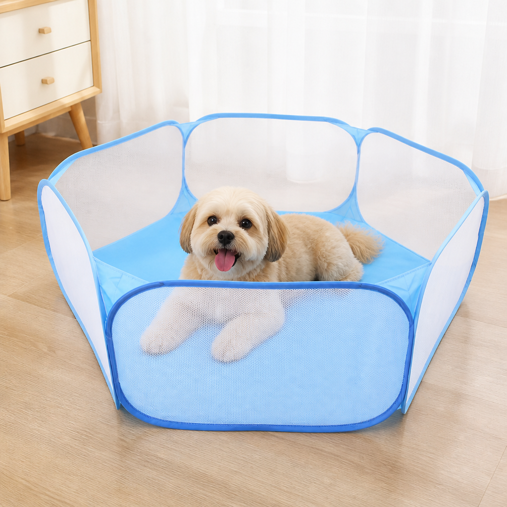 Ortekor Transparent Foldable Pet Playpen (Chemical-Free Cotton)