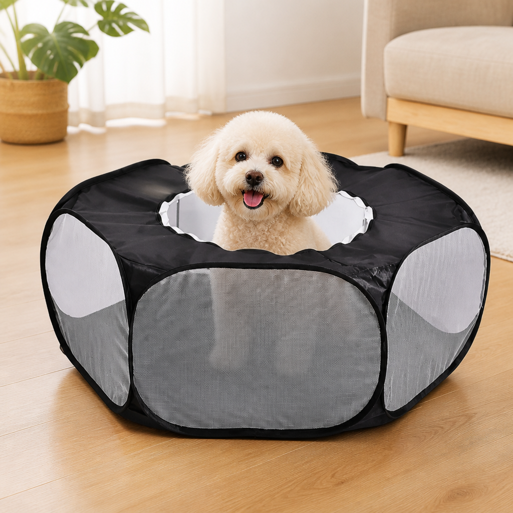 Ortekor Transparent Foldable Pet Playpen (Chemical-Free Cotton)