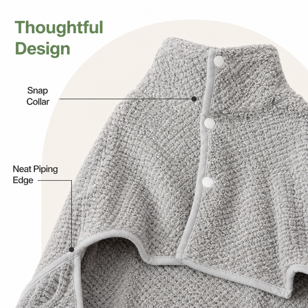 Ortekor Ultra-Absorbent Quick-Dry Dog Bathrobe (Button Collar & Hook-and-Loop Waist)