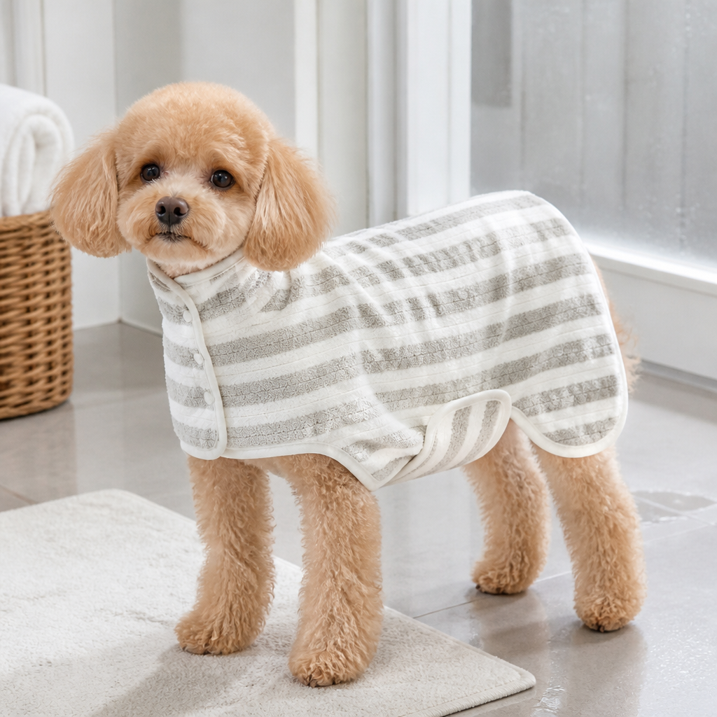 Ortekor Ultra-Absorbent Quick-Dry Dog Bathrobe (Button Collar & Hook-and-Loop Waist)
