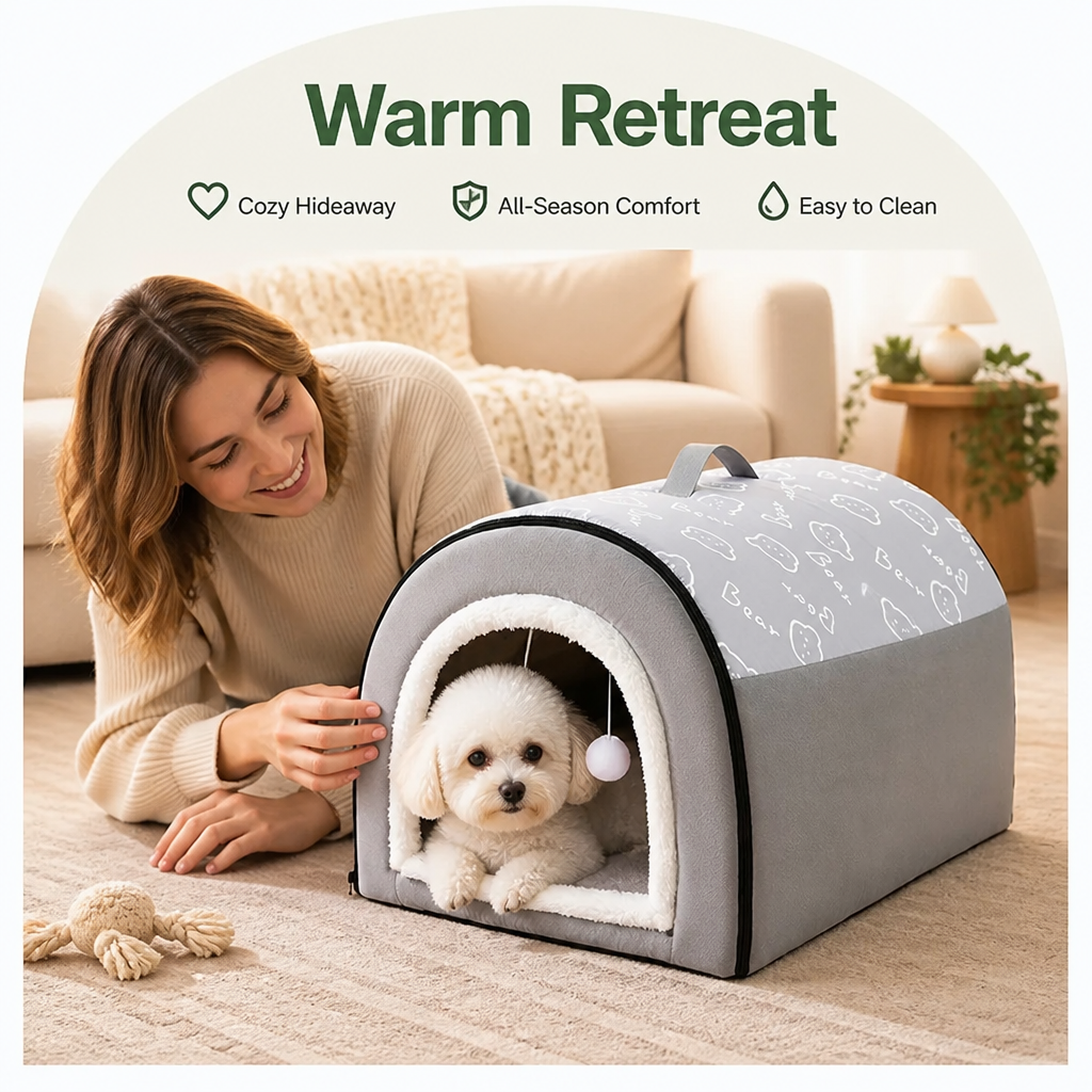 Ortekor Warm Hooded & Waterproof Non-Slip Dog Bed (Removable Cover)
