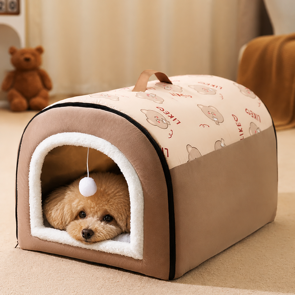 Ortekor Warm Hooded & Waterproof Non-Slip Dog Bed (Removable Cover)