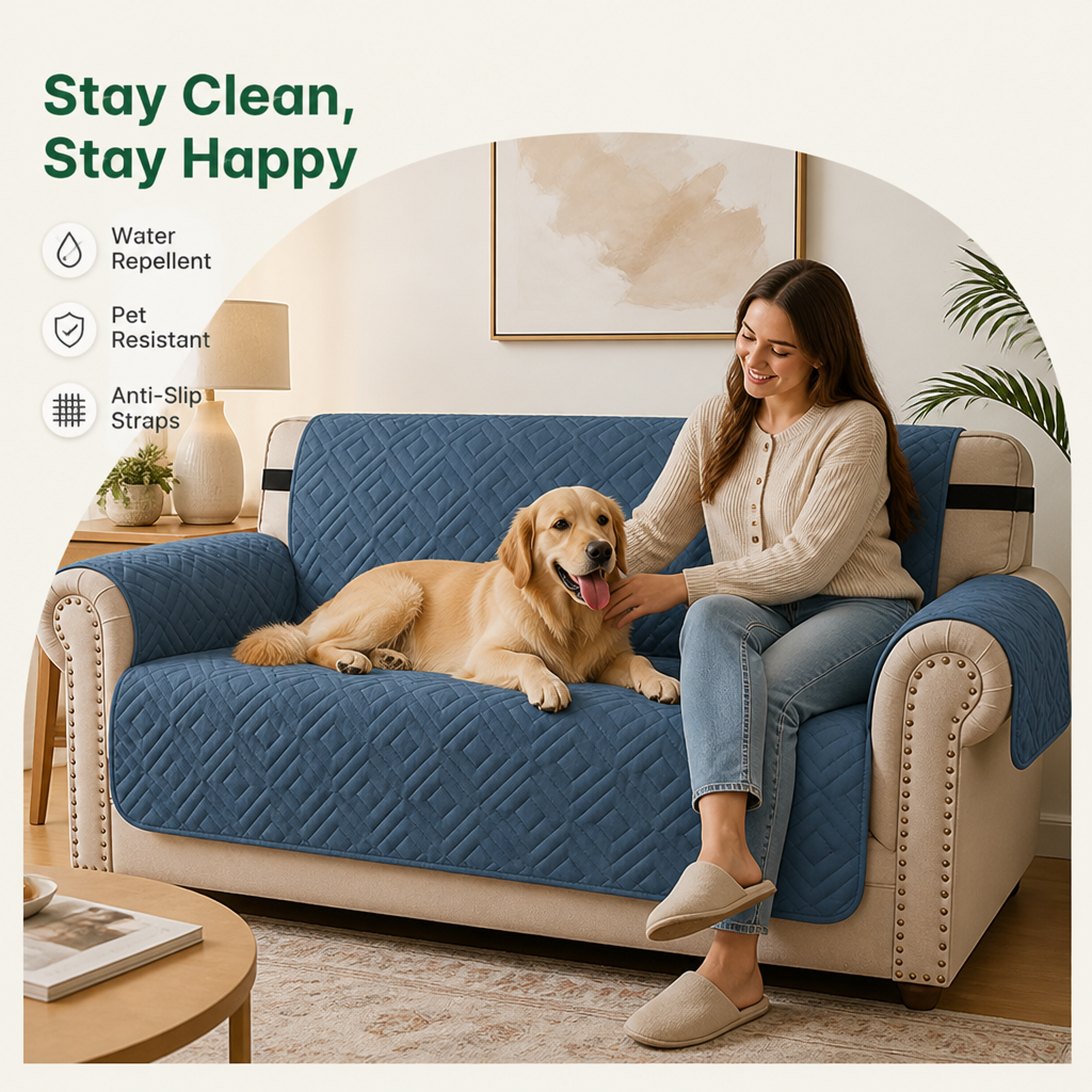 Ortekor Water-Repellent Quilted Sofa Cover (Anti-Slip Straps)