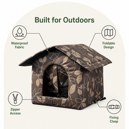 Ortekor Waterproof Oxford Fabric Foldable Outdoor Cat House (Removable Cushion)