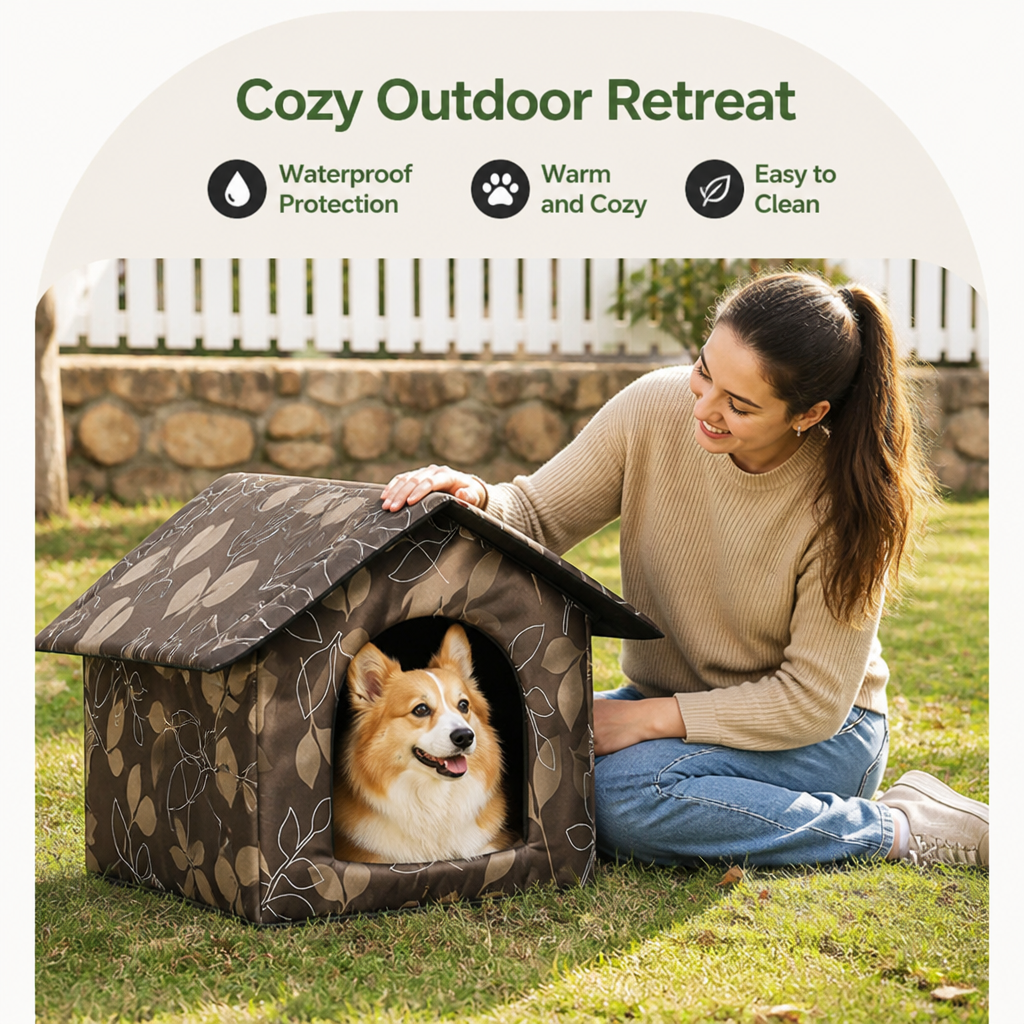Ortekor Waterproof Oxford Fabric Foldable Outdoor Cat House (Removable Cushion)