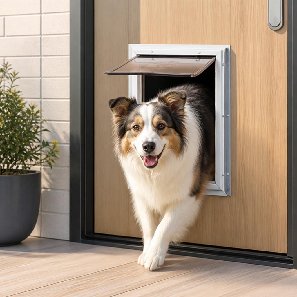 Chatière pour animaux Ortekor avec cadre en aluminium résistant aux intempéries et fermeture magnétique (convient aux portes de 0,42 à 2 po)