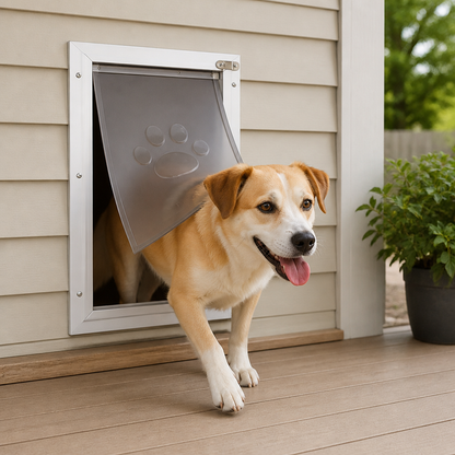 Chatière pour animaux Ortekor avec cadre en aluminium résistant aux intempéries et fermeture magnétique (convient aux portes de 0,42 à 2 po)