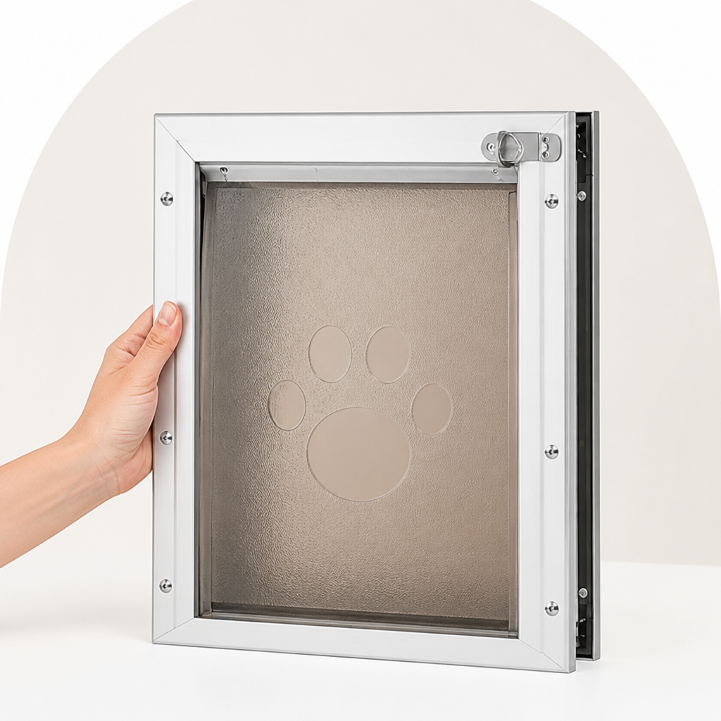 Chatière pour animaux Ortekor avec cadre en aluminium résistant aux intempéries et fermeture magnétique (convient aux portes de 0,42 à 2 po)