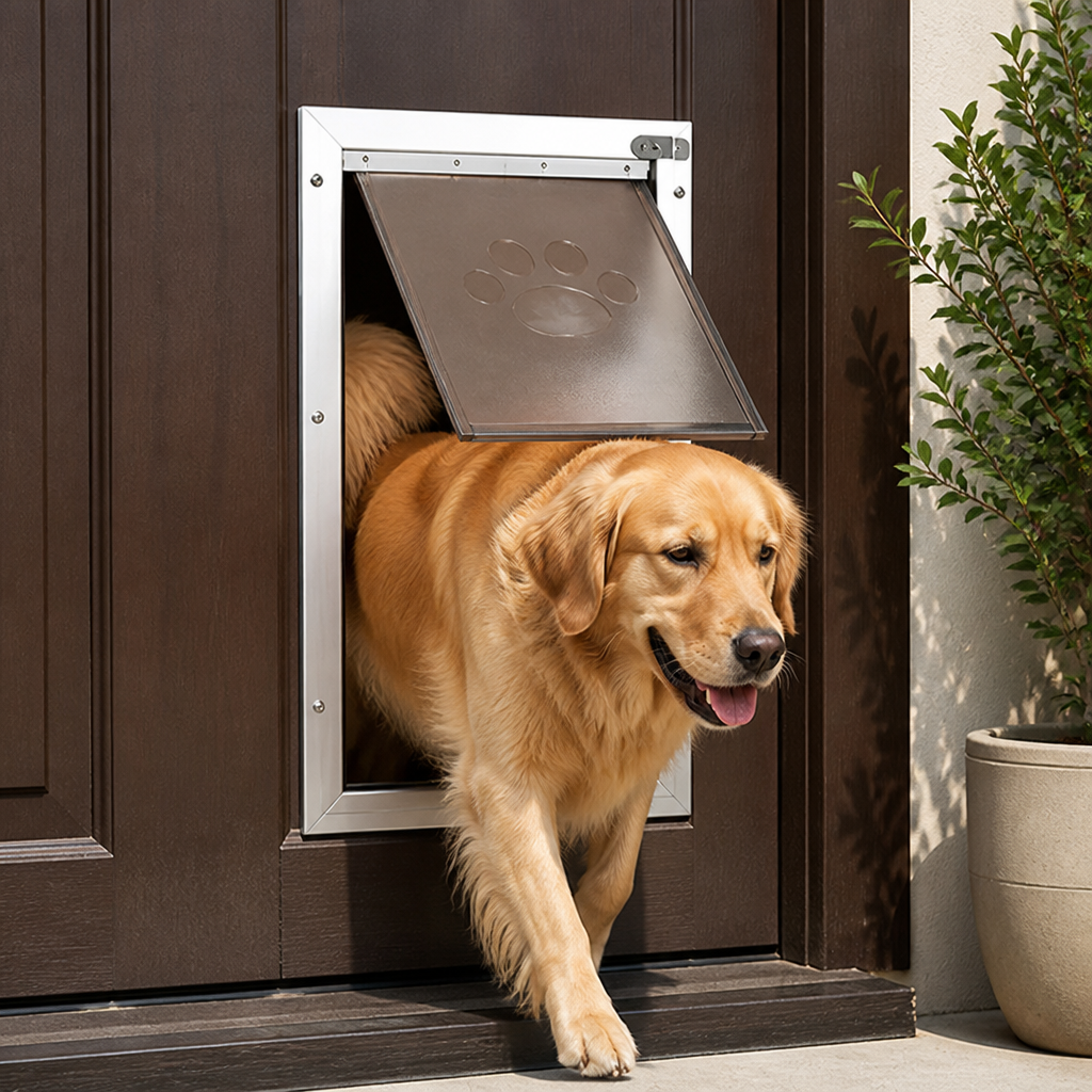 Chatière pour animaux Ortekor avec cadre en aluminium résistant aux intempéries et fermeture magnétique (convient aux portes de 0,42 à 2 po)