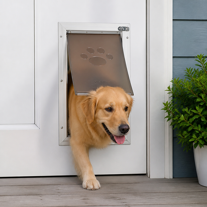 Chatière pour animaux Ortekor avec cadre en aluminium résistant aux intempéries et fermeture magnétique (convient aux portes de 0,42 à 2 po)