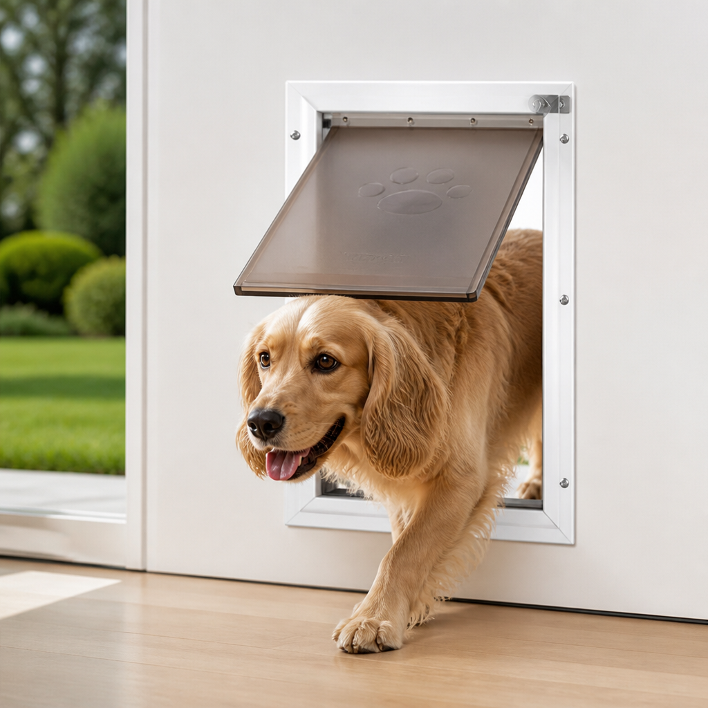 Chatière pour animaux Ortekor avec cadre en aluminium résistant aux intempéries et fermeture magnétique (convient aux portes de 0,42 à 2 po)
