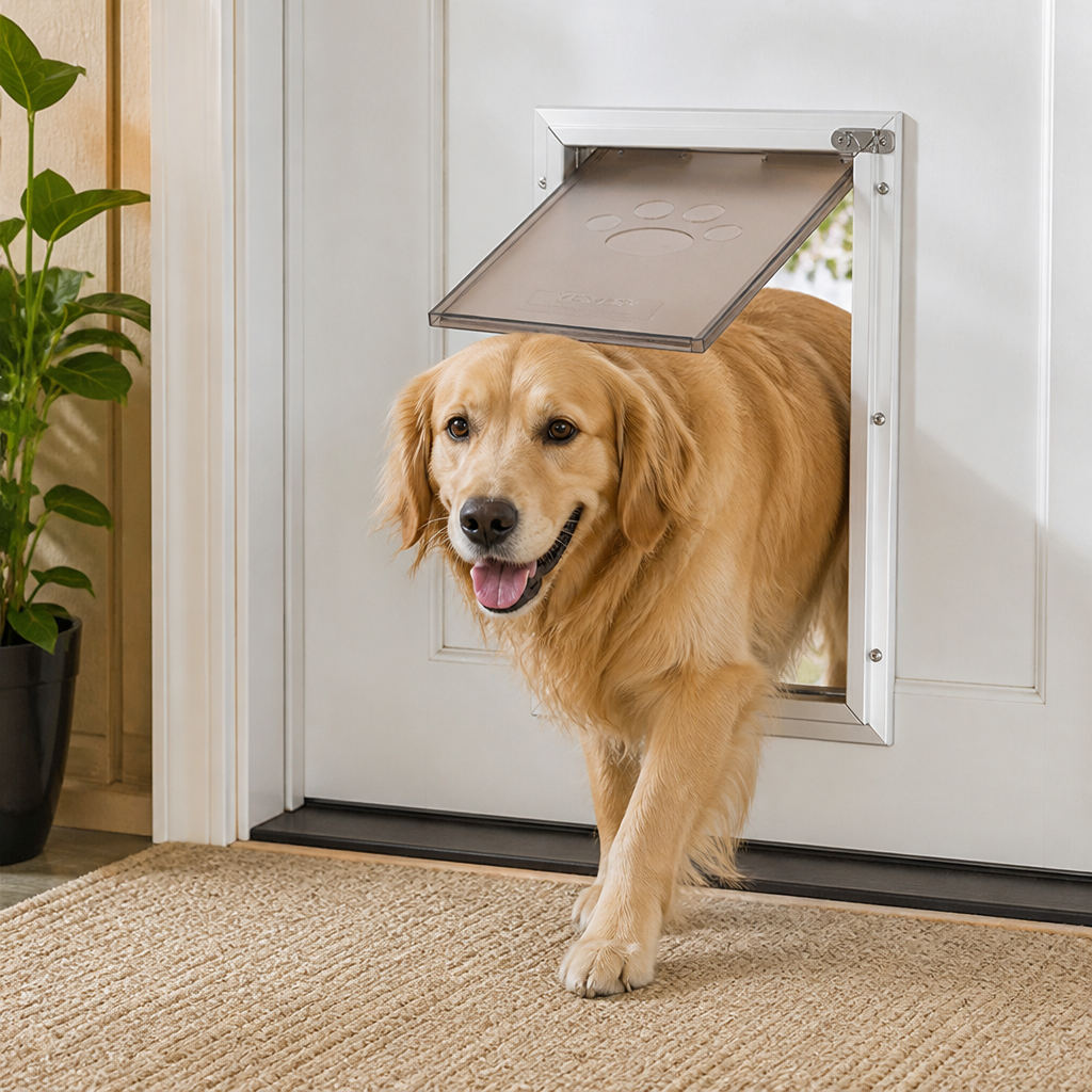 Ortekor Weatherproof Aluminum Frame & Magnetic Seal Pet Door (Locking Panel)