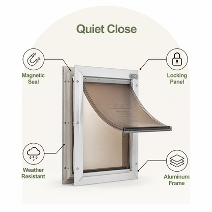 Ortekor Weatherproof Aluminum Frame & Magnetic Seal Pet Door (Locking Panel)