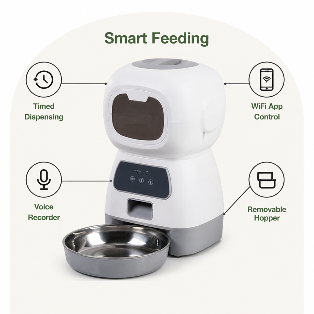 Ortekor WiFi App-Controlled & Portion-Control Automatic Pet Feeder (Removable Hopper)