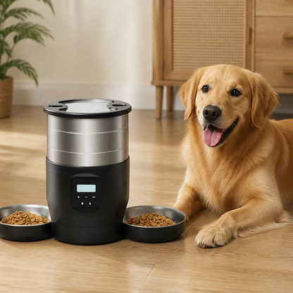 Ortekor WiFi & Button Programmable Pet Feeder (4L, Stainless Bowls)